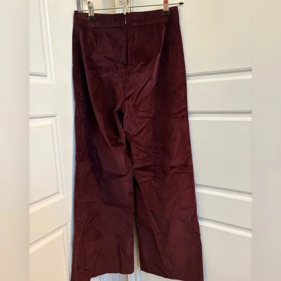 Frame Cropped Wide Leg Velvet Trouser in Wine Size XS - Picture 3 of 5